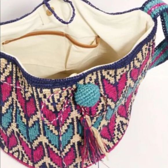 Free People Straw ToteBucket Bag Drawstring Tassel